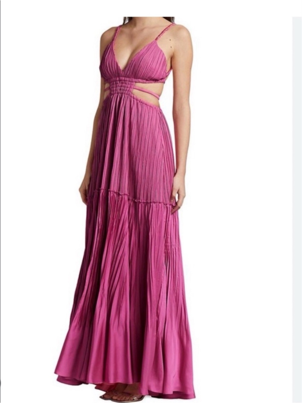 Jonathan Simkhai Liz Pink Pleated Maxi Dress with Cutout Waist